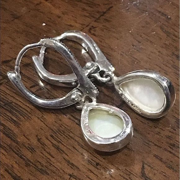 Vintage Sterling Silver Marcasite Mother of Pearl Drop Earrings - Picture 5 of 15